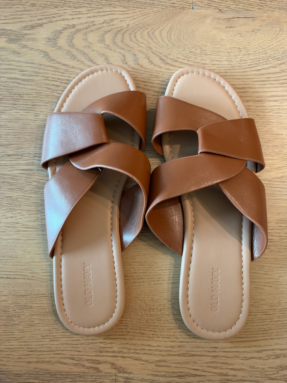Old Navy Tan-Brown Crossover Slide Sandals